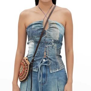 Andersson Bell Denim and Crochet Patchwork Halter Top NWT